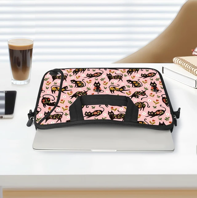 Alt view image 3 of 5 - RICHEN 17 inch Laptop Shoulder Bag Carrying Case with Handle Fits 15.6/16/17/17.3/17.4 inch Laptop Notebook (Flowers Cats, 16-17.3 inch)