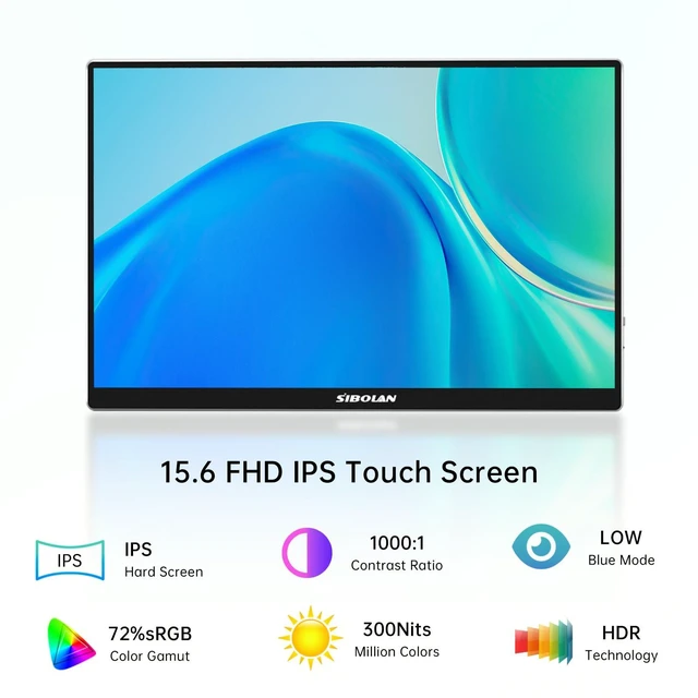 Alt view image 2 of 5 - sibolan Portable Monitor Touchscreen 15.6 Inch, FHD 1080P IPS 10-Point Touch Screen Monitor, HDMI USB C Second External Monitor for Laptop PC Game Consoles, Built-in Speaker with Protective Case