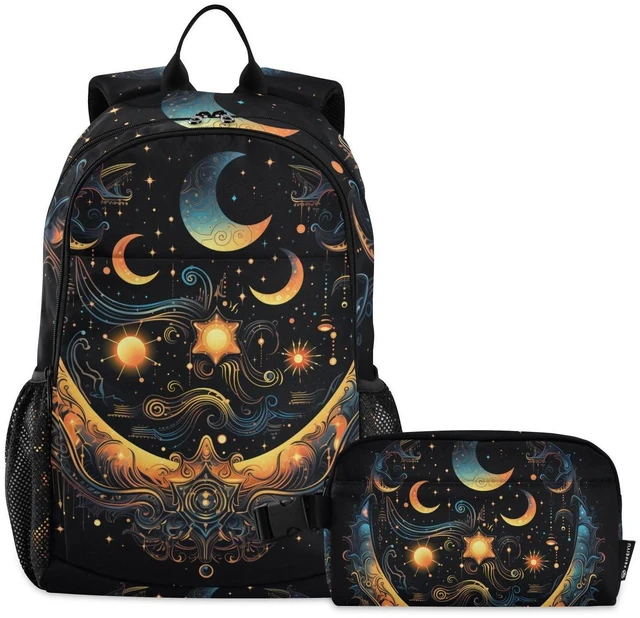 Main image of ALAZA Sun Moon Stars Alchemy Witchy Backpack and Lunch Bag Set Back Pack Bookbag Cooler Case Kits