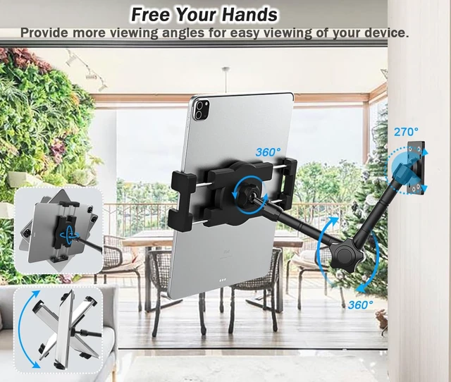 Alt view image 4 of 5 - YOOZ Adjustable Wall Tablet Holder Metal, Tablet Swivel Arm Wall Mount
