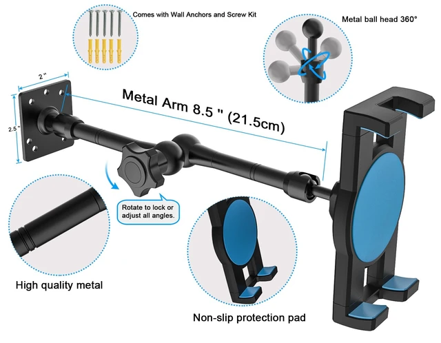 Alt view image 5 of 5 - YOOZ Adjustable Wall Tablet Holder Metal, Tablet Swivel Arm Wall Mount
