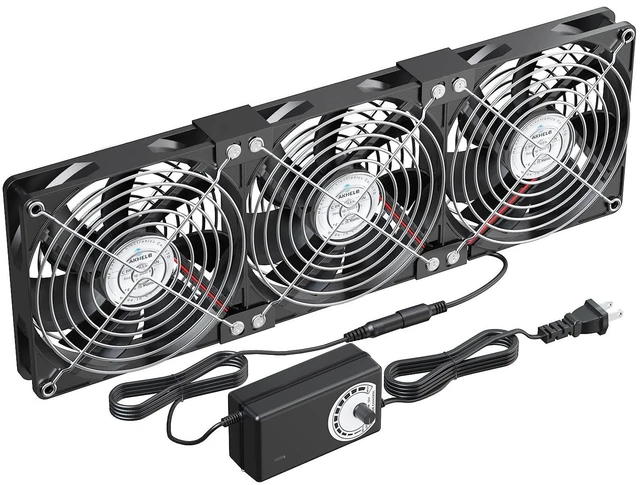 Main image of 3X120mm Computer Fans with AC Plug & Speed Controller - 12V DC Cooling Fans for PC Case, Server Cabinet, Industrial Chassis, Greenhouse Ventilation