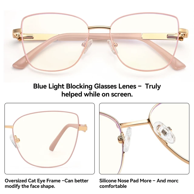 Alt view image 3 of 5 - Dollger Pink Blue Light Glasses for Women Cat Eye Computer Eyeglasses