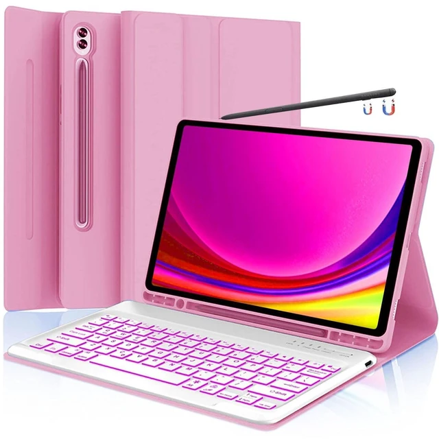 Main image of Keyboard Case for Samsung Galaxy Tab S10+ Plus/S9 Plus S9 FE+/S8 Plus S8+/S7 Plus S7+ S7 FE 12.4 Inch, Backlit Keyboard case with Pen Holder, Pink