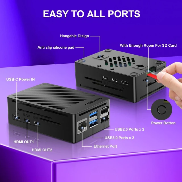 Alt view image 3 of 5 - SANOOV Raspberry Pi 5 4GB Kit, 4GB RAM Single Board Computer with Active Cooler and ABS Case, Complete Raspberry Pi 5 Starter Kit for IoT Robotics Retro Gaming