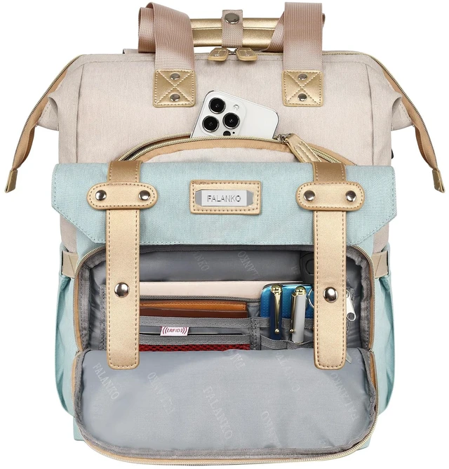 Alt view image 5 of 5 - FALANKO Laptop Backpack for Women,15.6 inch Computer Backpack for Work School Nurse Teacher with Laptop Compartment,RFID,Large Wide Open,Travel BackpackTravel School Outdoor