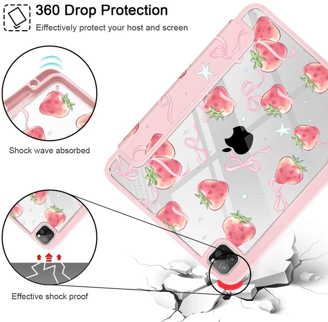 Alt view image 5 of 5 - May Chen for iPad Pro 11 inch M2 4th Generation 2022, iPad Pro 11 3rd/2nd/1st Gen, Case with Transparent Shockproof Back Cover [Built-in Pencil Holder, Auto Sleep/Wake, Bow Strawberry
