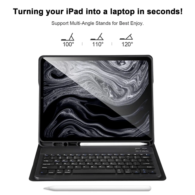 Alt view image 4 of 5 - Keyboard Case for iPad Air 13 2024 M2/Pro 12.9'' 6th/5th Gen, Detachable Bluetooth With Pencil Holder, Black
