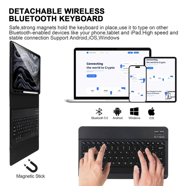 Alt view image 5 of 5 - Keyboard Case for iPad Air 13 2024 M2/Pro 12.9'' 6th/5th Gen, Detachable Bluetooth With Pencil Holder, Black