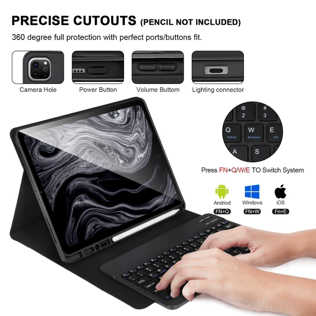 Alt view image 3 of 5 - Keyboard Case for iPad Air 13 2024 M2/Pro 12.9'' 6th/5th Gen, Detachable Bluetooth With Pencil Holder, Black