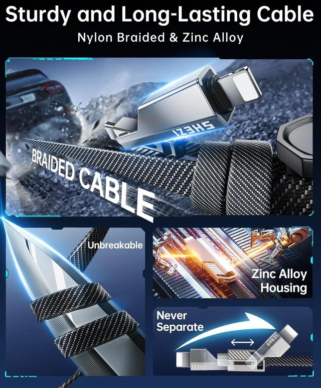 Alt view image 5 of 5 - SHEZI [Apple MFi Certified 4-in-1 USB C Cable 60W 3FT Fast Charging Cords