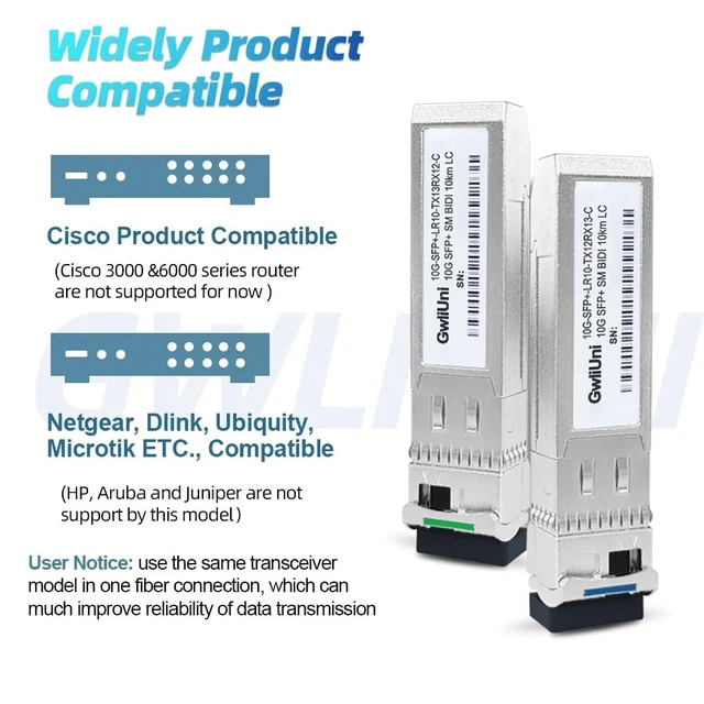 Alt view image 3 of 5 - 5 Pairs 10G BIDI SFP+ Single Mode Fiber Module Network Transceiver, LR SM 1270nm 1330nm 10km, Simplex LC Interface for Switch, Router, Firewall, Network Card, Server etc