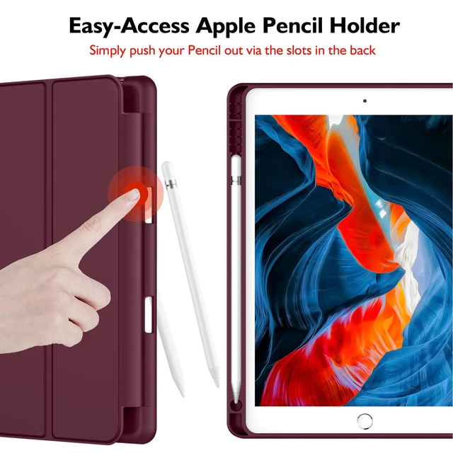 Alt view image 2 of 5 - iMieet iPad 9th Generation Case 2021/iPad 8th Generation Case 2020 10.2 Inch with Pencil Holder, iPad 7th Gen 2019 Case with Soft Baby Skin Silicone Back, Auto Wake/Sleep Cover (Wine)