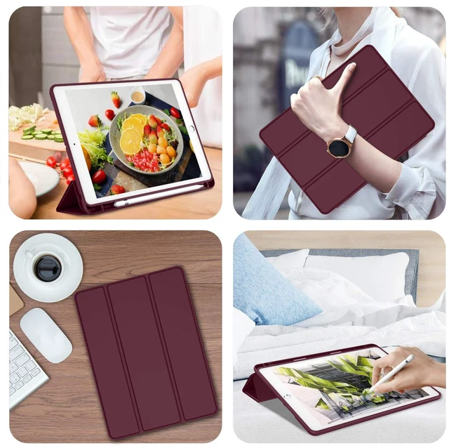 Alt view image 5 of 5 - iMieet iPad 9th Generation Case 2021/iPad 8th Generation Case 2020 10.2 Inch with Pencil Holder, iPad 7th Gen 2019 Case with Soft Baby Skin Silicone Back, Auto Wake/Sleep Cover (Wine)