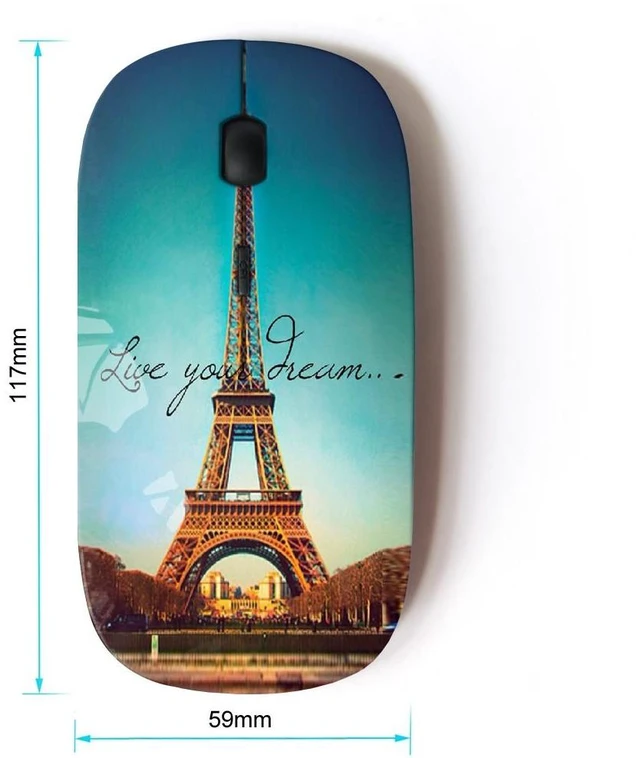 Alt view image 2 of 4 - Graphic4You Live Your Dreams Paris Eiffel Tower Ergonomic Wireless Mouse with Nano Receiver