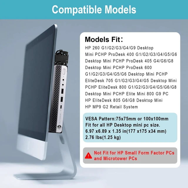 Alt view image 4 of 5 - Mini PC VESA Mount Compatible with HP Desktop Mini, HPProDeskMini,EliteDeskMini, Wall VESA and Under Desk Mount for HPPro Mini 260 400,HPProDesk 400 405 600,HPEliteDesk 705 800 805 and More,1 Pack