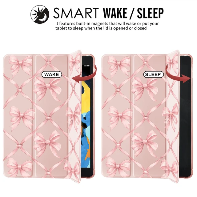 Alt view image 4 of 5 - JOYLAND for iPad 7th/8th/9th Generation Case (2019/2020/2021) 10.2 inch with Pencil Holder-Auto Wake/Sleep,Pink Bow Anti-Scratch Shockproof Premium Folio Stand Case,Pink