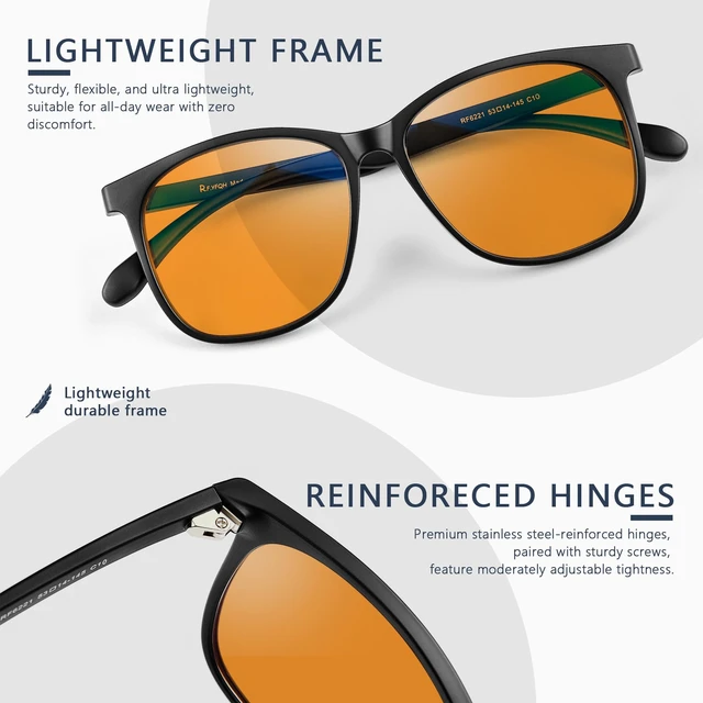 Alt view image 3 of 5 - R.F.YFQH Sleep Blue Light Blocking Glasses for Women Men, Square Frame Computer Gaming Glasses, Anti Eyestrain & UV Glare JF6222 (Orange Lens Black Frame)
