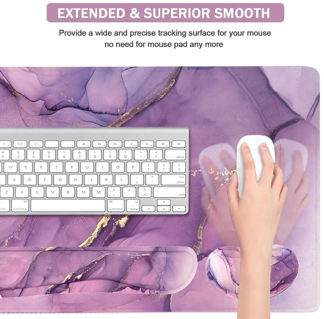 Alt view image 5 of 5 - Large Mouse Pad and Keyboard Wrist Rest, Desk Pad for Keyboard and Mouse, 4-in-1 Large Gaming Mouse Pad with Wrist Support, Desk Mat for Home Office Study Game-Purple