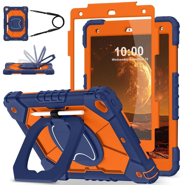 Main image of WESOROL Case for iPad 9th/8th/7th Generation 10.2 Inch iPad 9th Generation Case with Screen Protector Rotating Stand Pencil Holder Heavy Duty Shockproof Cover for 9th Gen iPad Case,Navy Orange