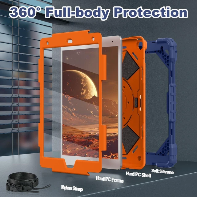 Alt view image 2 of 5 - WESOROL Case for iPad 9th/8th/7th Generation 10.2 Inch iPad 9th Generation Case with Screen Protector Rotating Stand Pencil Holder Heavy Duty Shockproof Cover for 9th Gen iPad Case,Navy Orange