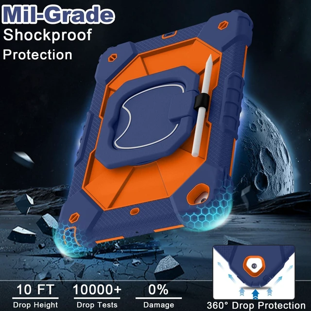 Alt view image 3 of 5 - WESOROL Case for iPad 9th/8th/7th Generation 10.2 Inch iPad 9th Generation Case with Screen Protector Rotating Stand Pencil Holder Heavy Duty Shockproof Cover for 9th Gen iPad Case,Navy Orange