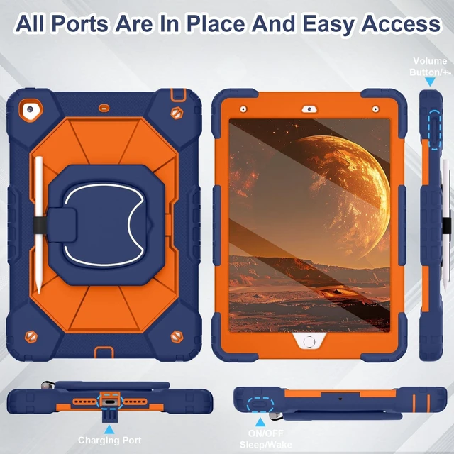 Alt view image 5 of 5 - WESOROL Case for iPad 9th/8th/7th Generation 10.2 Inch iPad 9th Generation Case with Screen Protector Rotating Stand Pencil Holder Heavy Duty Shockproof Cover for 9th Gen iPad Case,Navy Orange
