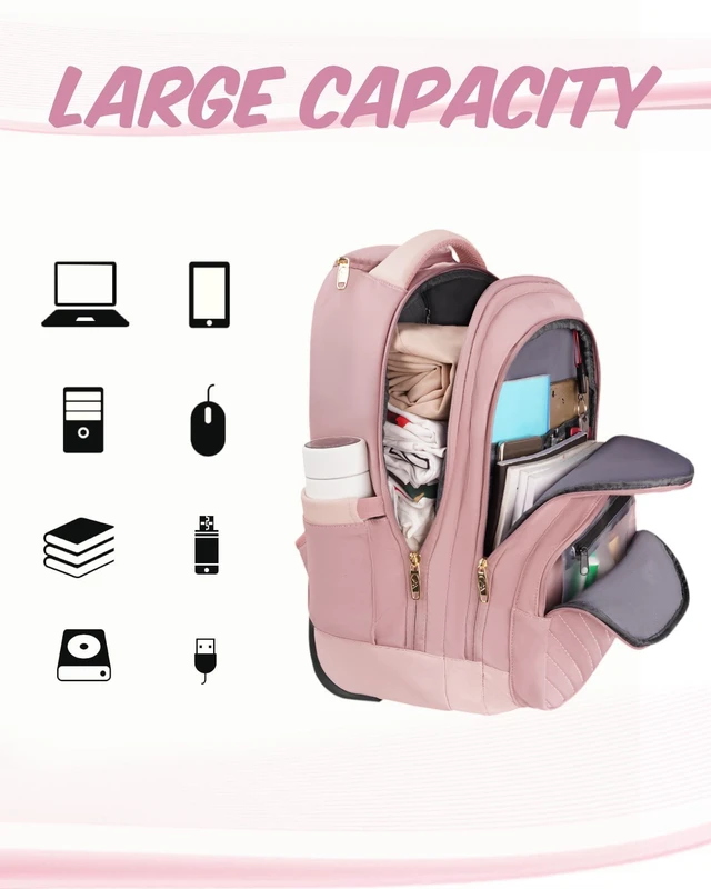 Alt view image 3 of 5 - MATEIN Rolling Backpack for Women, Travel Laptop Backpacks with Wheels