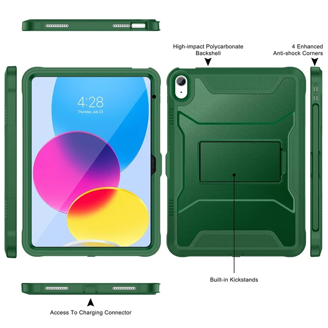 Alt view image 3 of 5 - Soke Case for iPad (A16) 11th Generation 11-inch 2025, iPad 10th Generation 10.9-inch 2022, with Built-in Screen Protector and Kickstand, Rugged Full Body Protective Cover - Alpine Green