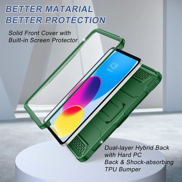 Alt view image 5 of 5 - Soke Case for iPad (A16) 11th Generation 11-inch 2025, iPad 10th Generation 10.9-inch 2022, with Built-in Screen Protector and Kickstand, Rugged Full Body Protective Cover - Alpine Green
