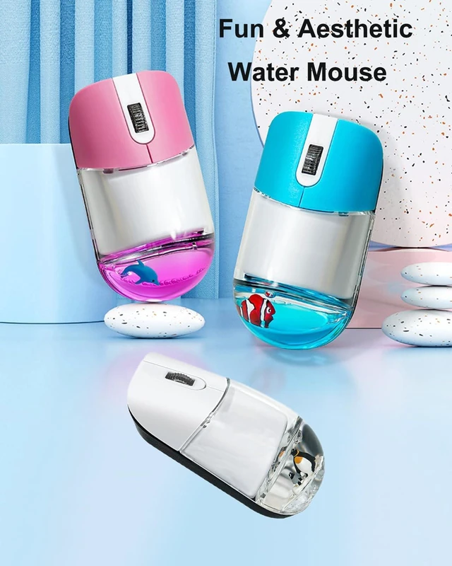 Alt view image 4 of 5 - Wireless Mouse Cute White with Clear Floating Penguin Retro Aqua Liquid Chamber, Silent Optical, Portable Lightweight for PC Laptop MacBook Kids Girls Women,School Office Home Travel, Aestheti