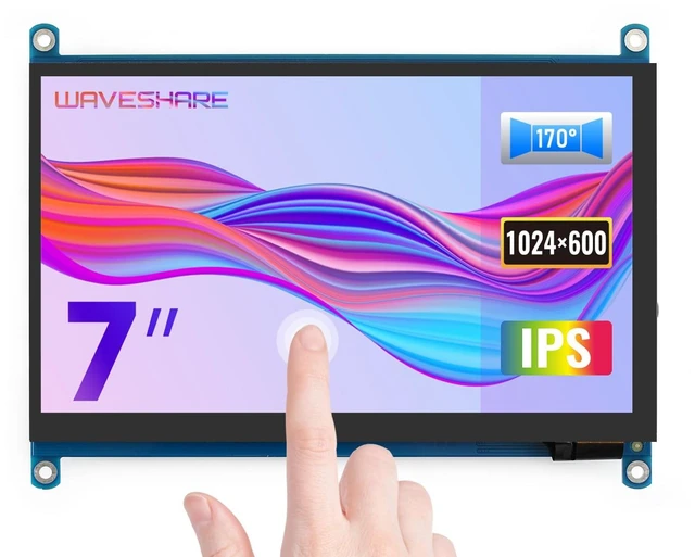Main image of waveshare 7inch Capacitive Touch Screen LCD Compatible with Raspberry Pi 5/4B/3B+/3A+/2B/B+/A+/Zero/Zero W/WH/Zero 2W CM3+/4 Series Boards 1024600 Resolution HDMI IPS Supports Windows
