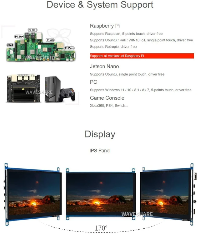 Alt view image 5 of 5 - waveshare 7inch Capacitive Touch Screen LCD Compatible with Raspberry Pi 5/4B/3B+/3A+/2B/B+/A+/Zero/Zero W/WH/Zero 2W CM3+/4 Series Boards 1024600 Resolution HDMI IPS Supports Windows
