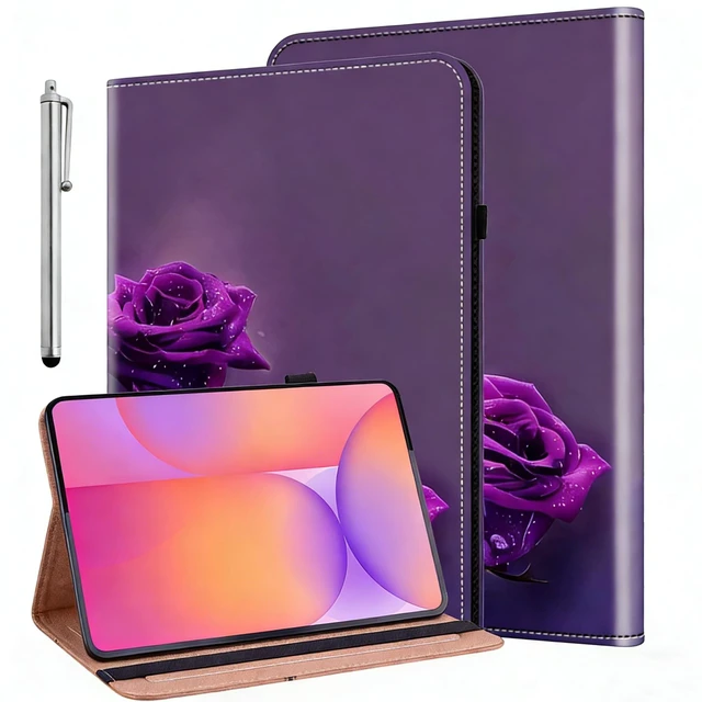 Main image of ALILANG Case for Samsung Galaxy Tab S10 Lite/ S10 FE/ S9 FE 10.9 Inch/Tab S9 11 Inch, Ultra-Thin PU Leather Shockproof Folding Stand Cover for Samsung Tab S10 FE 5G Case -Purple Rose