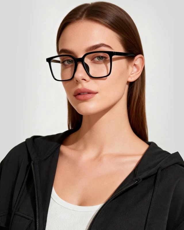 Alt view image 3 of 5 - ANRRI Oversized Square Blue Light Glasses for Women Men, Thick Frame Computer Glasses, Anti Eyestrain, UV Protection Gaming Black Eyewear