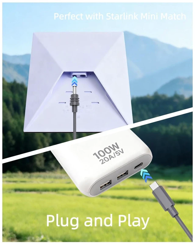 Alt view image 5 of 5 - NovaKits Starlink Mini USB-C to DC Power Cable 49.2ft, 18AWG Waterproof PD 100W USB Type-C to DC, Compatible with Starlink Mini, 100W+ PD Power Banks, Indoor & Outdoor Use