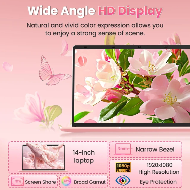 Alt view image 2 of 5 - Svikou 14" Thin and Ultra Light Rose Gold Laptop for Students & Seniors