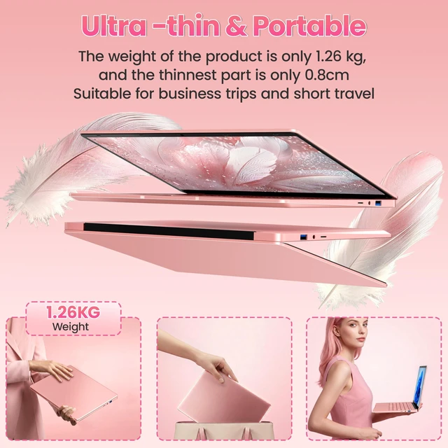 Alt view image 5 of 5 - Svikou 14" Thin and Ultra Light Rose Gold Laptop for Students & Seniors