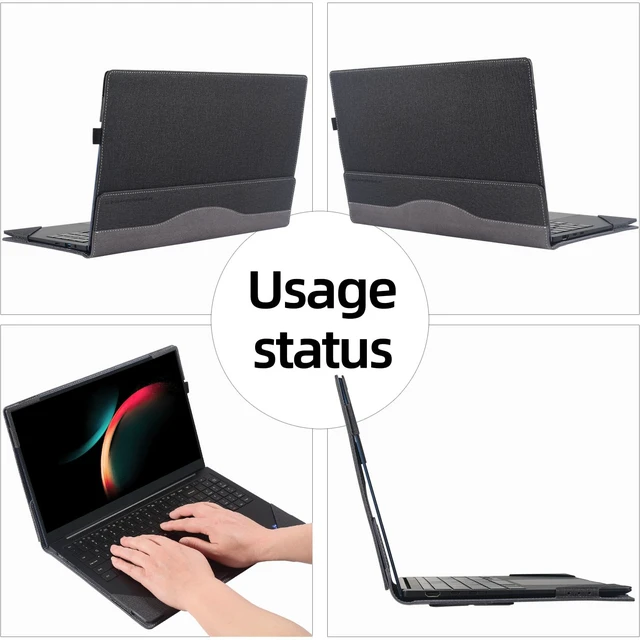 Alt view image 4 of 5 - Laptop Case Cover for 15.6" Samsung Galaxy Book5/4/3/2 Pro 360 15.6 Pro5/4/3/2 NP950 NT955 NP750 Notebook Sleeve Bag PU Shell with Kickstands (Black, 15.6)