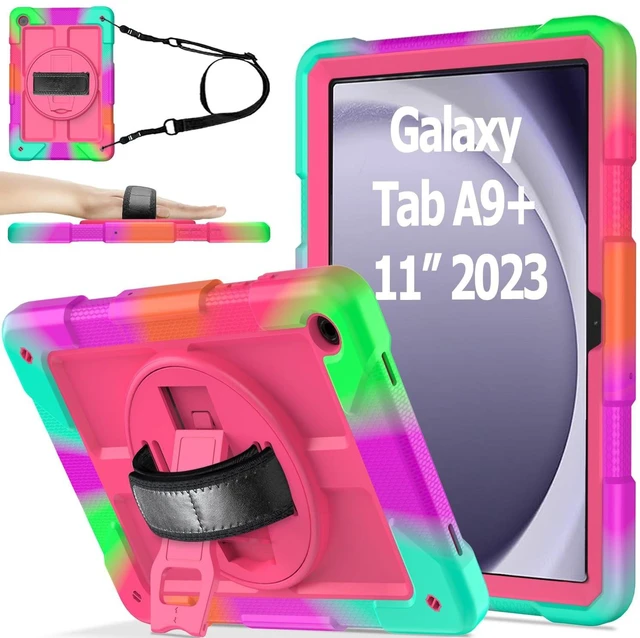 Main image of AVAWO Case for Samsung Galaxy Tab A9+ Plus 11 inch 2023 with 360 Swivel Handle Strap Cover with Lanyard, Colorful Rose