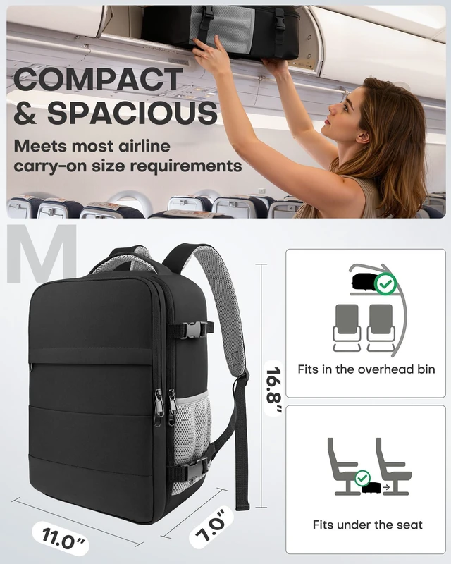 Alt view image 2 of 5 - HOTOR Travel Backpack Flight Approved Bag Men Women, Medium Black