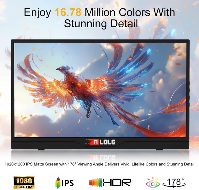 Alt view image 2 of 5 - ALOLG 144Hz 16" Portable Monitor 1920x1200 FHD IPS with USB-C Mini HDMI