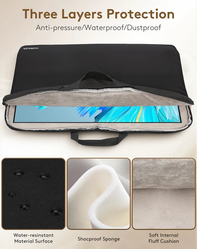 Alt view image 4 of 5 - 23.8-24 Inch Portable Monitor Sleeve, Water-Resistant Dustproof Case & Soft Lining with Multi-Carry Design (Handle/Shoulder Strap/Luggage Strap), Multi-Pocket Protective Bag for Monitor/Laptop/Tablet