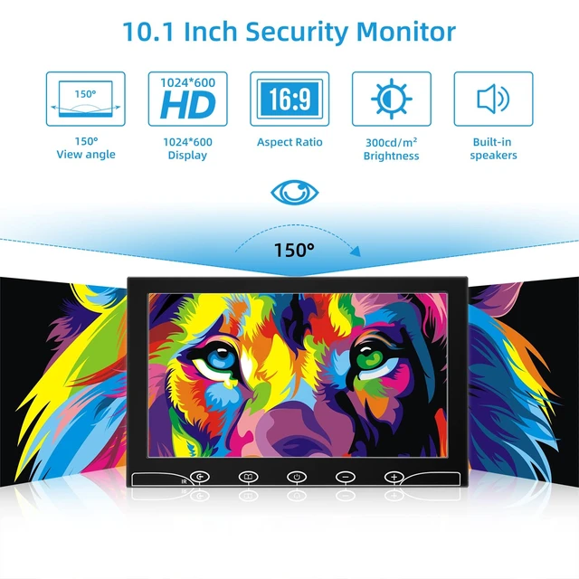 Alt view image 2 of 5 - AISHICHEN 10.1 Inch Small Monitor, Raspberry Pi Screen Built-in Speakers, Mini Display 1024 x 600, 60 Hz, 5ms, IPS Screen Display w/Remote Control, HDMI VGA AV BNC Input, Computer Monitor