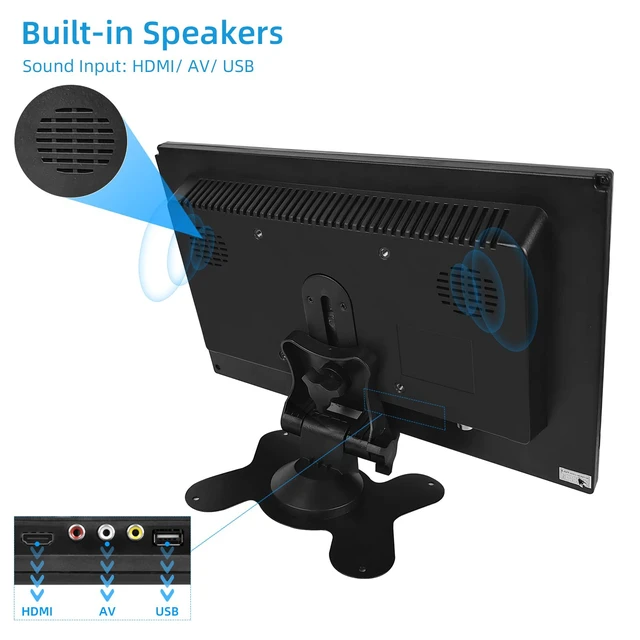 Alt view image 3 of 5 - AISHICHEN 10.1 Inch Small Monitor, Raspberry Pi Screen Built-in Speakers, Mini Display 1024 x 600, 60 Hz, 5ms, IPS Screen Display w/Remote Control, HDMI VGA AV BNC Input, Computer Monitor