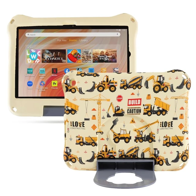 Main image of Simicoo Fire HD 10 Kids Tablet Case for Kids Boy Girl,Fire HD 10 Plus 10.1 11th 13th Generation 2023 2021 Excavator Light EVA Foam Shockproof Kid-Proof Kid-Friendly Case with Stand Handle (Yellow)