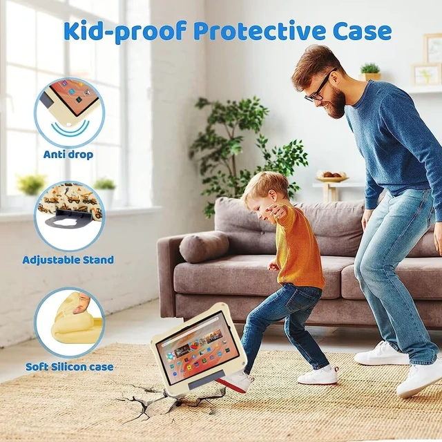 Alt view image 3 of 5 - Simicoo Fire HD 10 Kids Tablet Case for Kids Boy Girl,Fire HD 10 Plus 10.1 11th 13th Generation 2023 2021 Excavator Light EVA Foam Shockproof Kid-Proof Kid-Friendly Case with Stand Handle (Yellow)