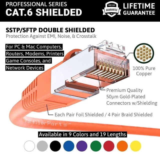 Alt view image 2 of 5 - InstallerParts (10 Pack Ethernet Cable CAT6 Cable Shielded (SSTP/SFTP) Booted 0.5 FT - Orange - Professional Series - 10Gigabit/Sec Network/High Speed Internet Cable, 550MHZ