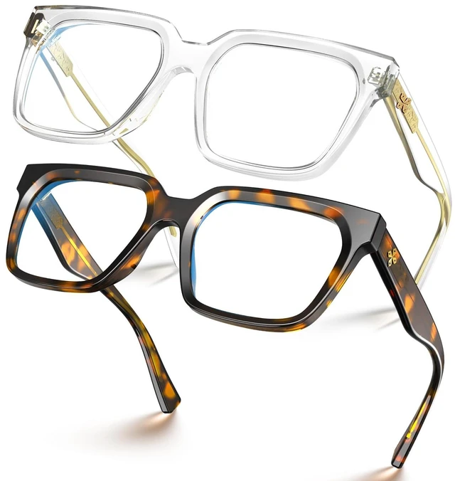 Main image of VISOONE 2 Pack Rectangle TR90 Blue Light Blocking Glasses Computer Eyewear with Preppy Look for Women and Men Cougar