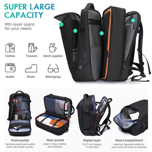 Alt view image 3 of 5 - TANGCORLE Travel Backpack, 45L Carry On, Airline Approved